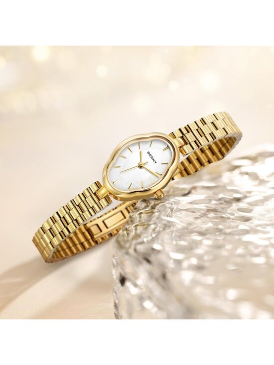Womens Gold White Vintage Copper Mirrors Shape Dainty Ladies Quartz Luxury Watch